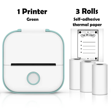 Printo™ – Portable Mini Thermal Printer (White, Green, Pink) including 3 Self-Adhesive Paper Rolls